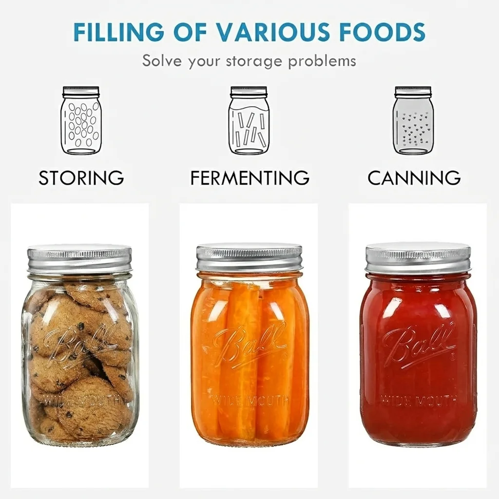 12 Boîtes De Stockage Mason Jar En Verre Hermétique 480 ml Multifonction Haute Qualité