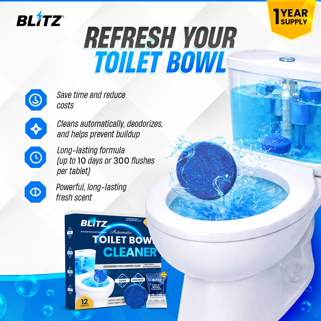 BLITZ - 12 Tablettes Nettoyant cuvette toilettes automatique contre les taches mauvaises odeurs | 12 Mois