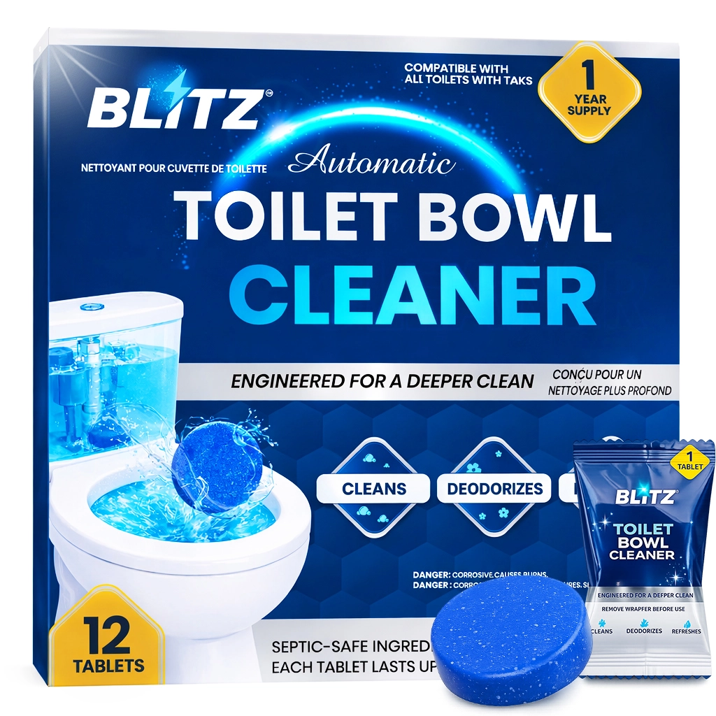 BLITZ - 12 Tablettes Nettoyant cuvette toilettes automatique contre les taches mauvaises odeurs | 12 Mois